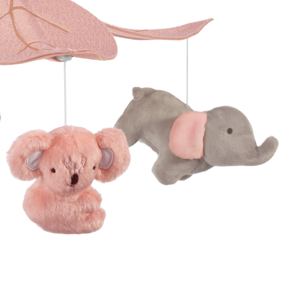 Calypso canopy leaves detail highlighting forest charm in pink/gray hues.