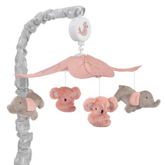 Lambs & Ivy Calypso mobile closeup of koalas and elephants for soothing nursery mood.