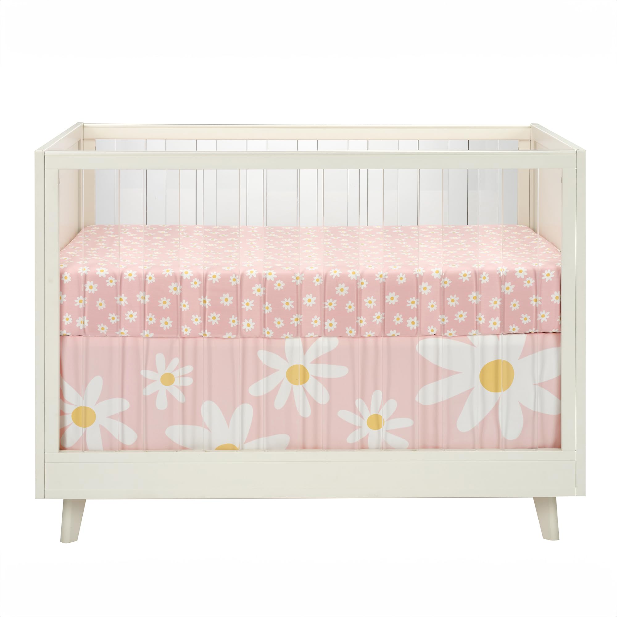 Lambs & Ivy Daisy Dreams elastic-edge fit on crib mattress.
