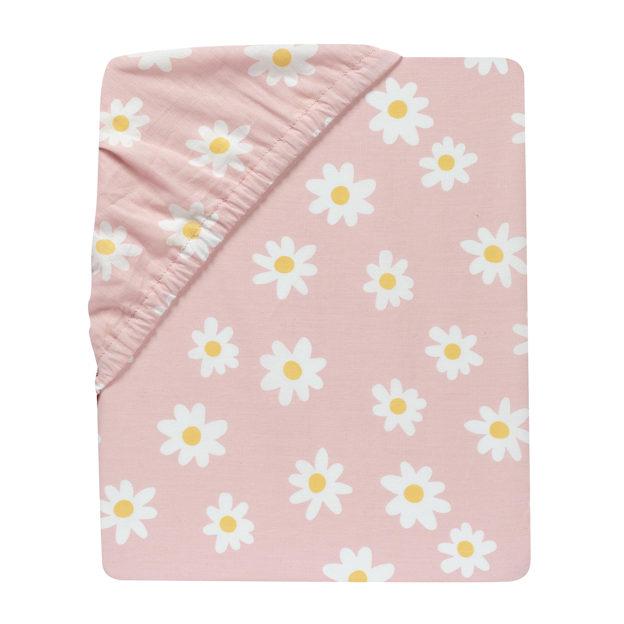 Lambs & Ivy Daisy Dreams machine-washable sheet for easy care.