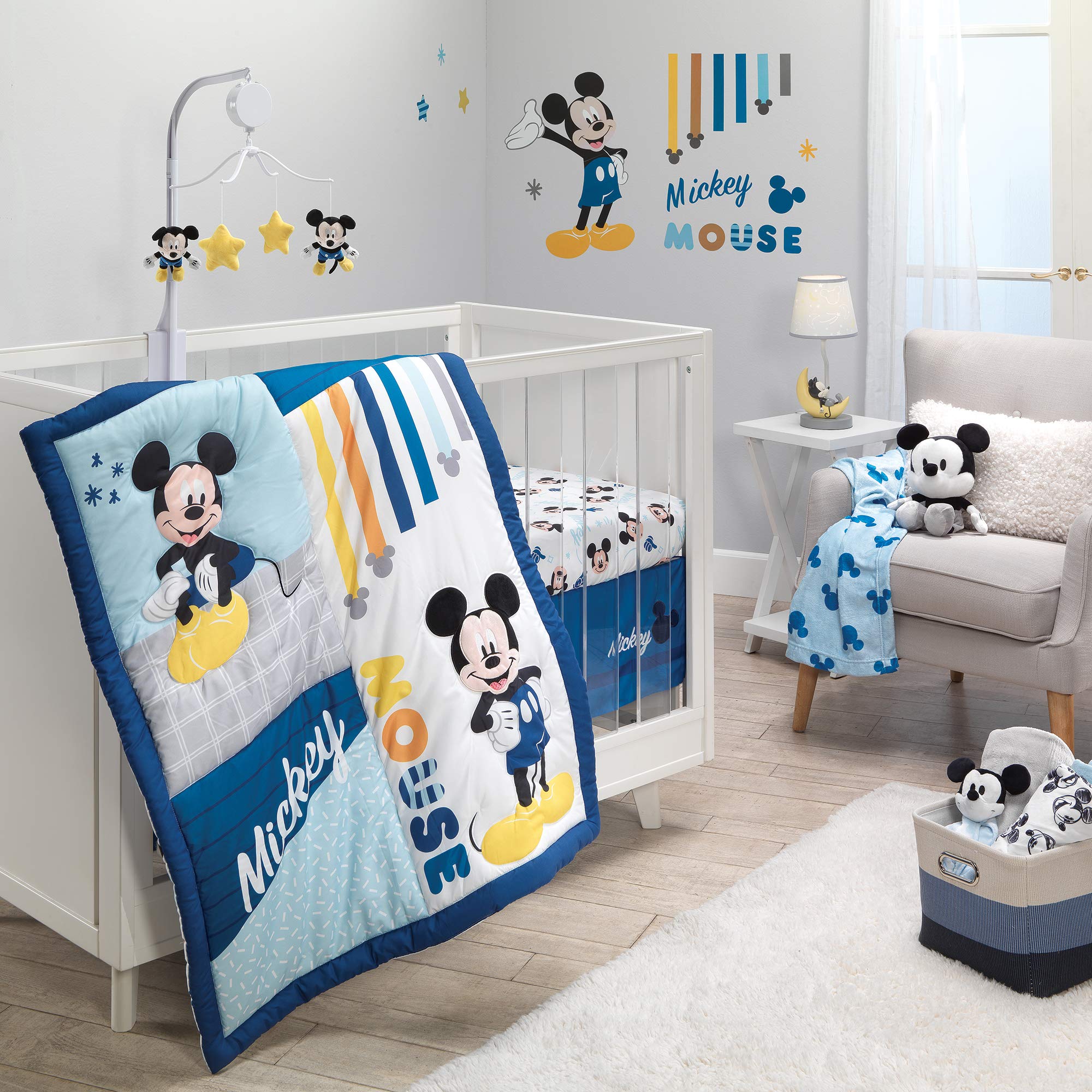 Lambs Ivy Disney Baby Forever Mickey quilt front shows vibrant colors for nursery decor