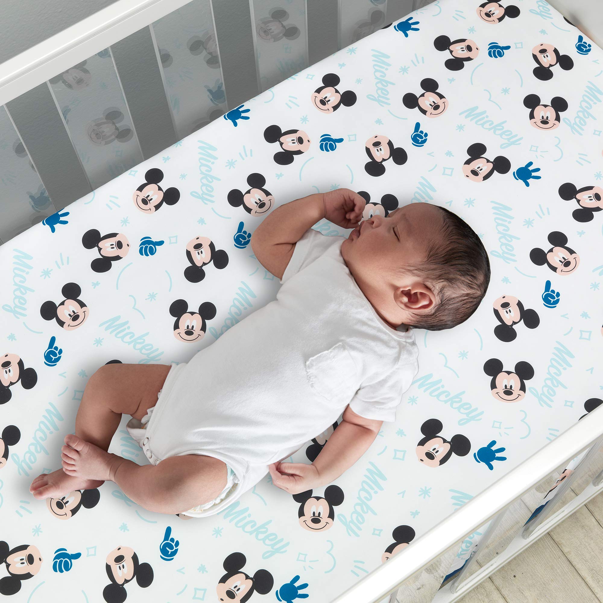 Lambs Ivy Disney Baby Forever Mickey crib skirt front with embroidery