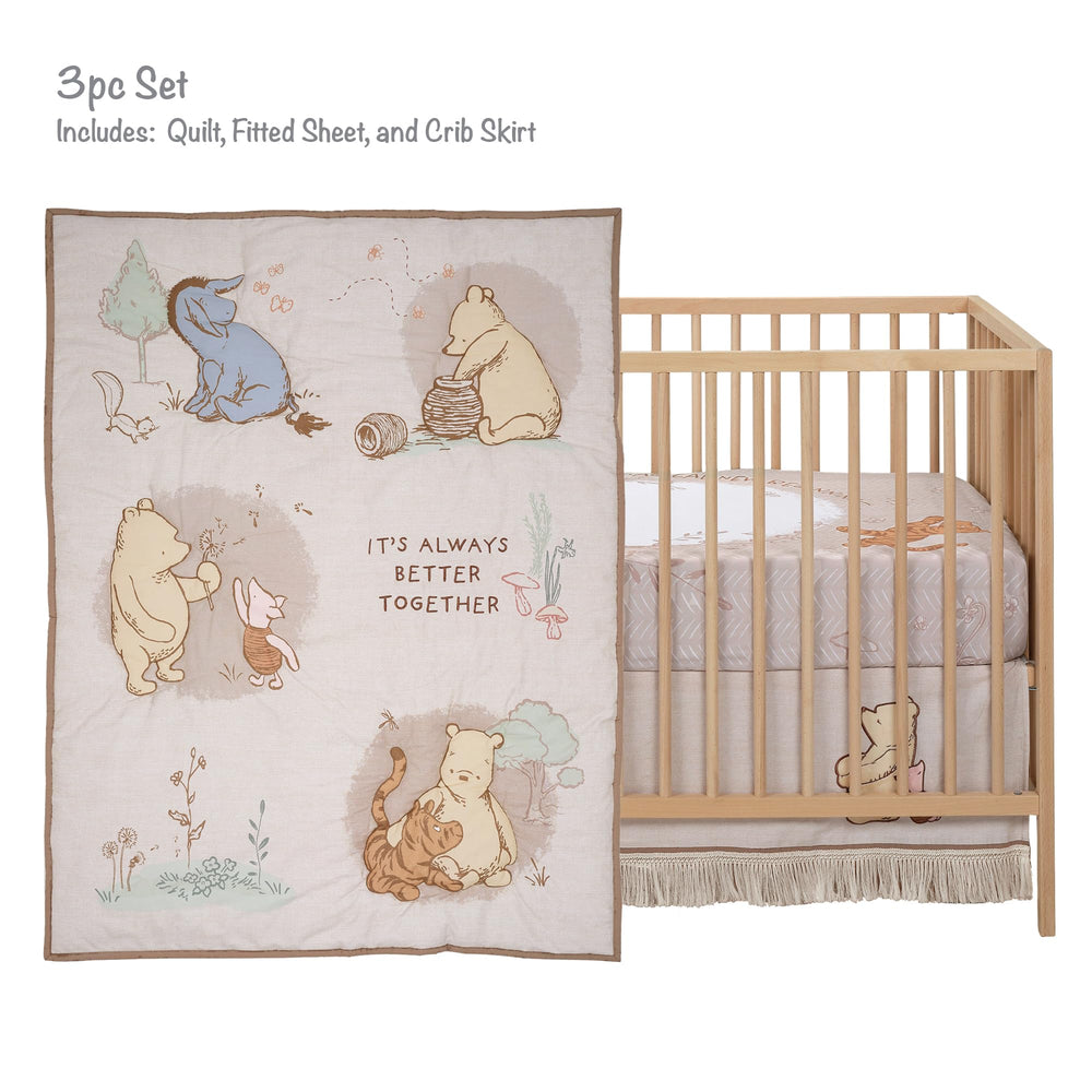 Lambs & Ivy Disney Baby Pooh Bear & Pals quilt stitching close-up shows soft cotton