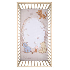 Lambs & Ivy Disney Baby Pooh Bear & Pals sheet fit-placement demonstrates snug crib fit