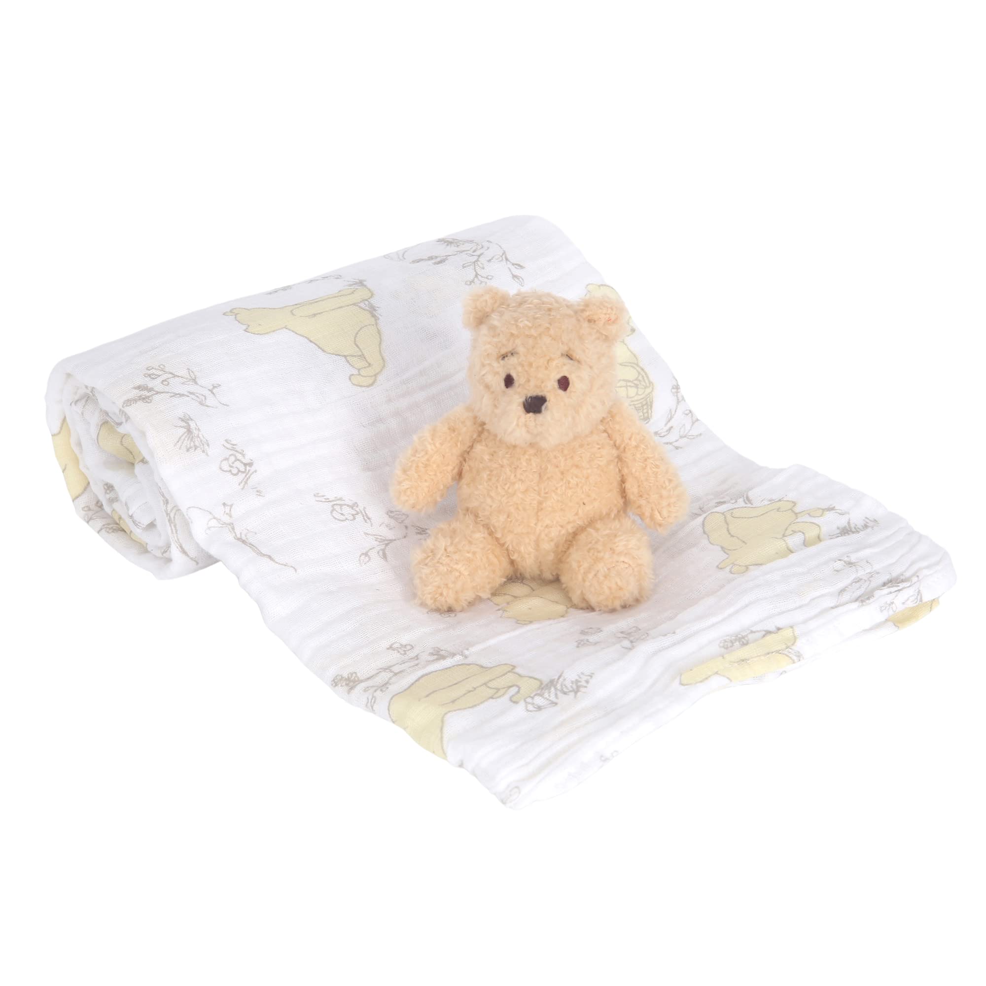 Lambs & Ivy Winnie the Pooh swaddle blanket with honey jar for cozy newborn naps