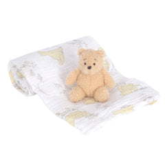 Lambs & Ivy Winnie the Pooh swaddle blanket with honey jar for cozy newborn naps
