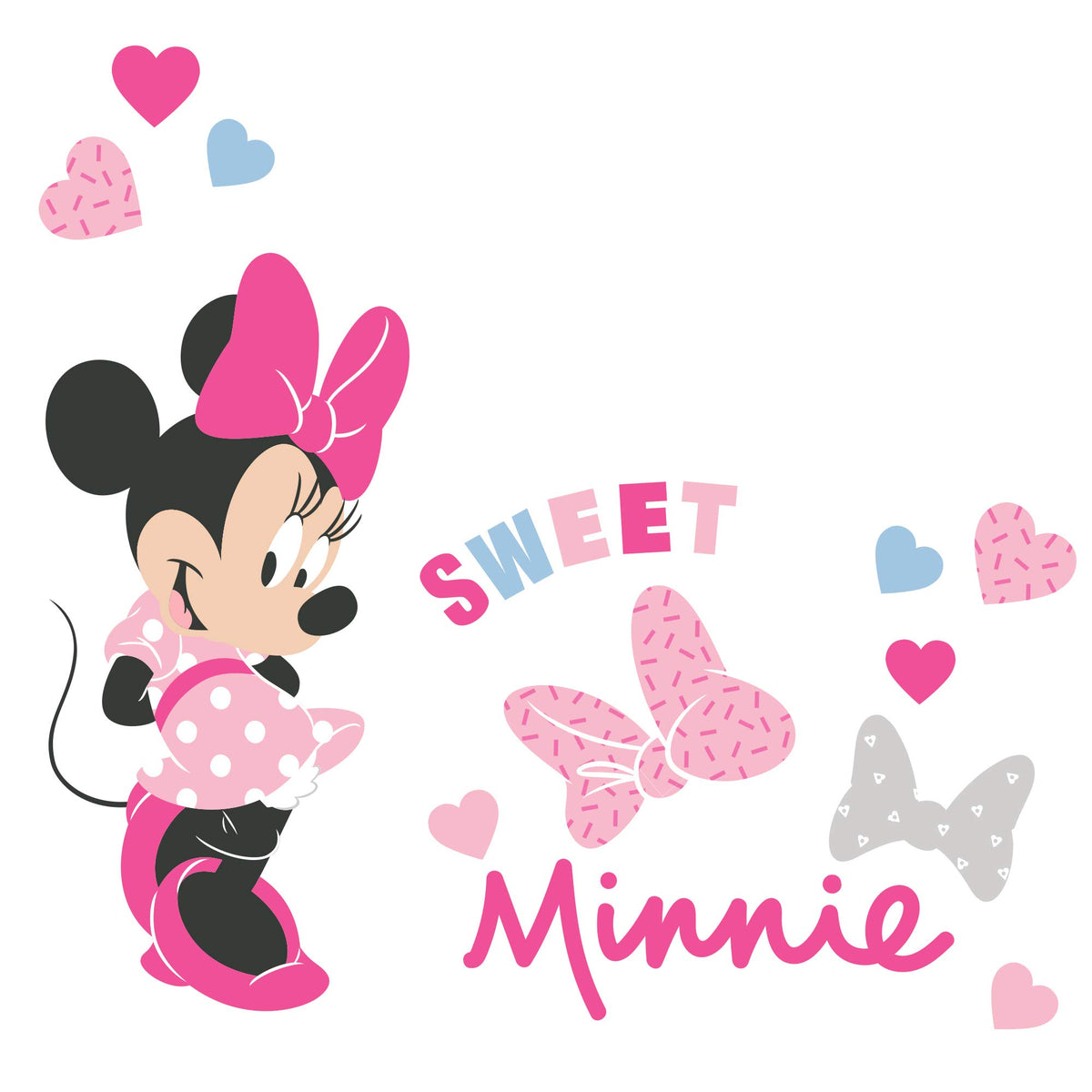 Lambs and Ivy Minnie wall decal sheets show a ready-to-arrange mural for a playful room makeover
