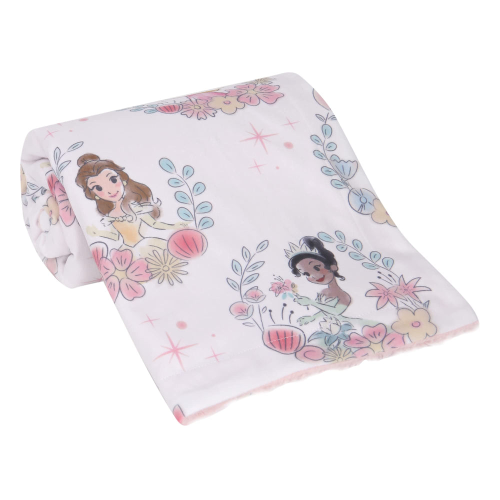 Lambs & Ivy Disney Princess blanket with Cinderella among florals for calm naps