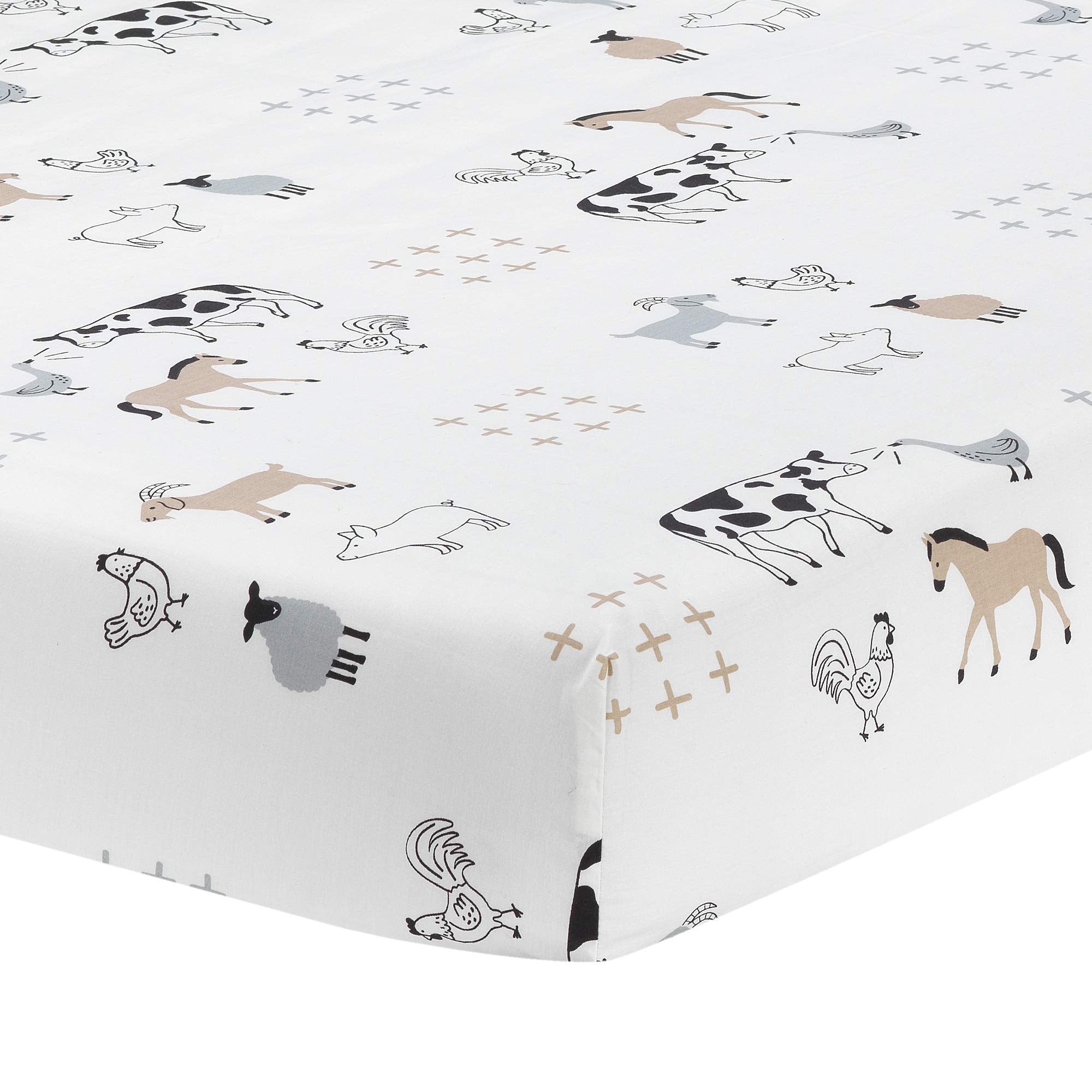 Lambs & Ivy fitted sheet with farm animals design for breathable baby comfort