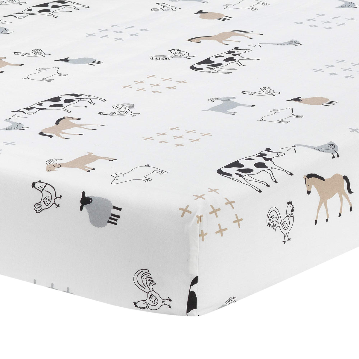 Lambs & Ivy fitted sheet with farm animals design for breathable baby comfort