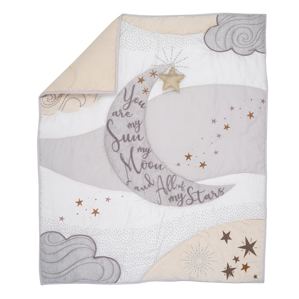 Lambs & Ivy Goodnight Moon crib skirt with pom pom detail adds texture