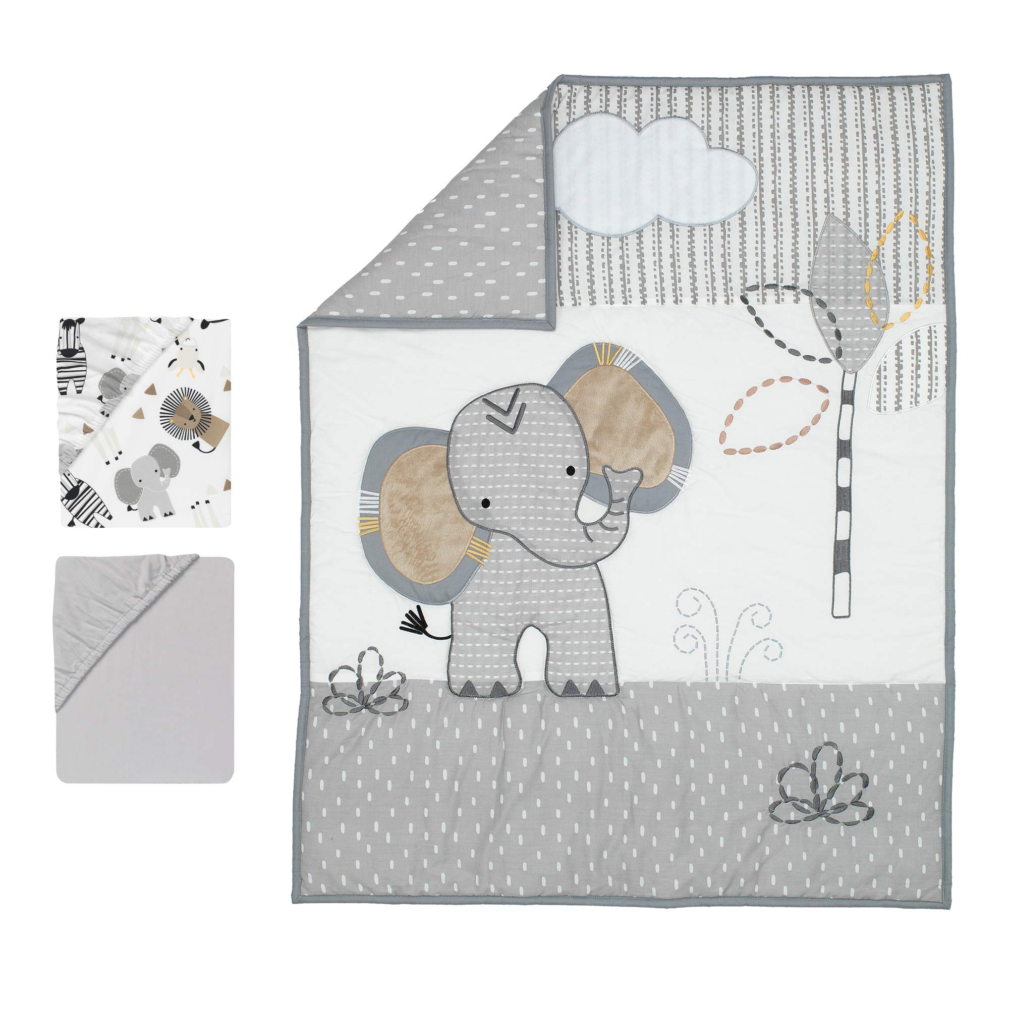 Lambs & Ivy gray and white nursery theme complements modern décor.