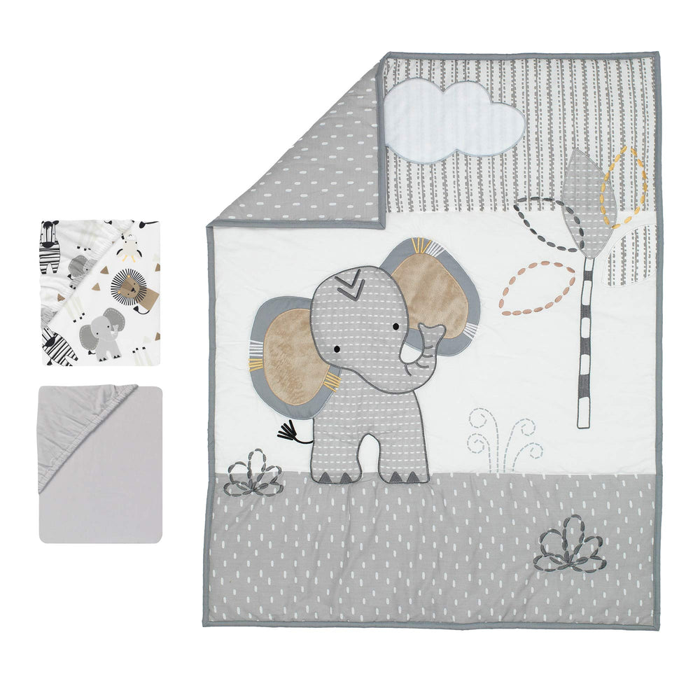 Lambs & Ivy gray and white nursery theme complements modern décor.