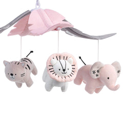 Lambs & Ivy Happy Jungle Mobile tiger circles softly for visual interest and lullaby cues.