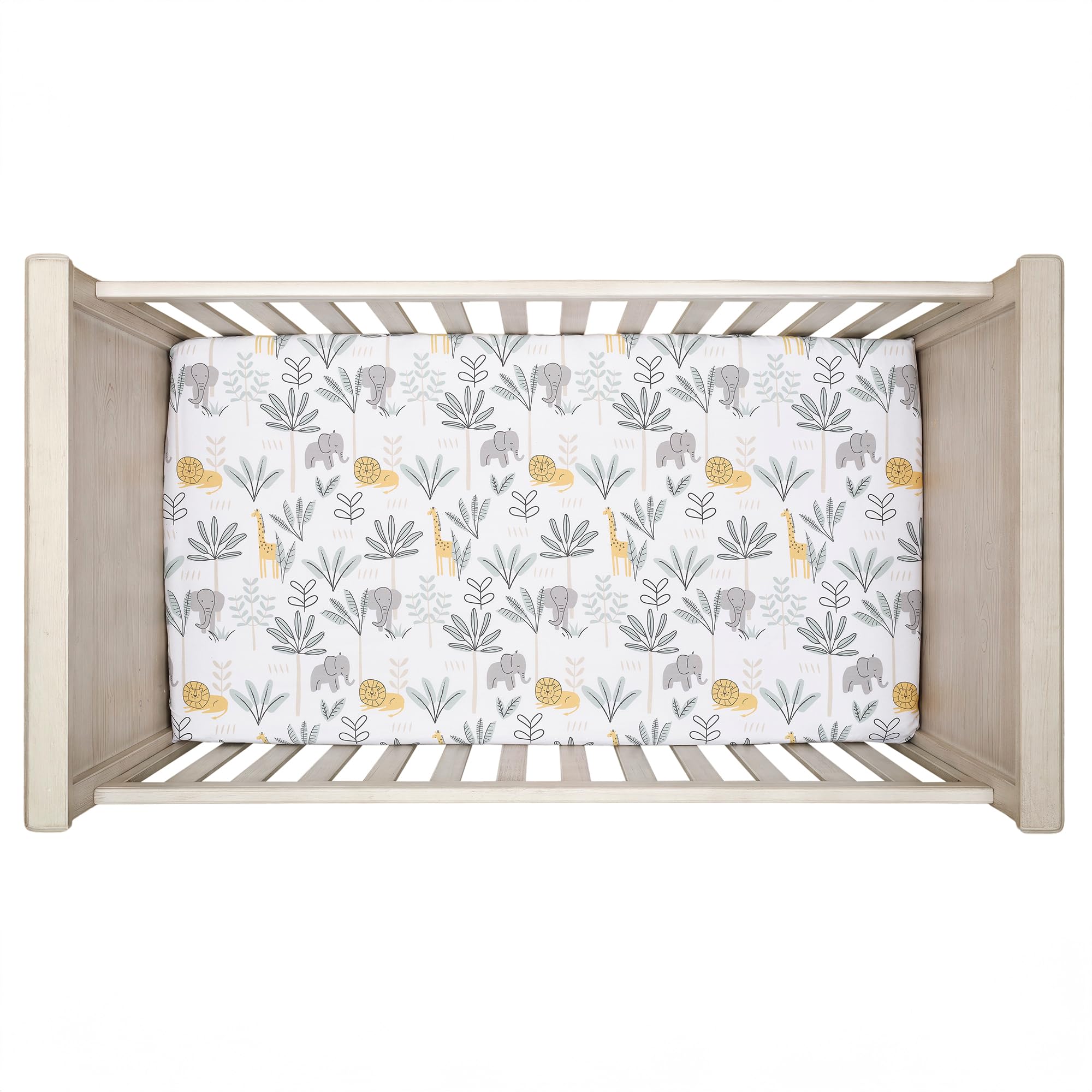 Lambs & Ivy Jungle Adventure sheet elastic edge detail ensures secure fit