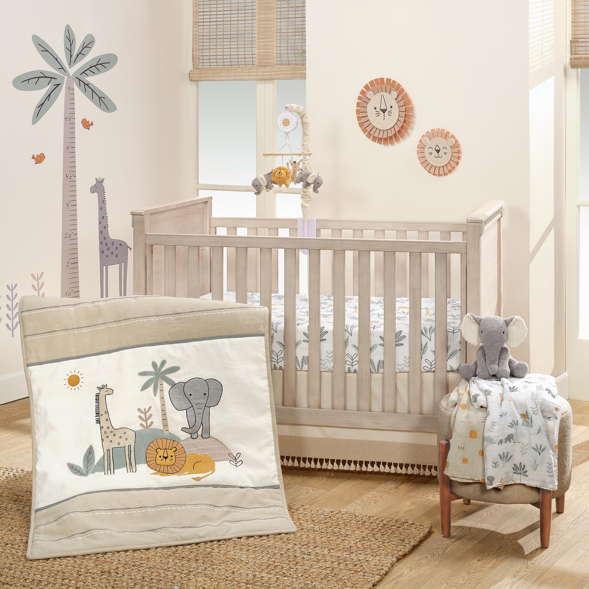 Lambs & Ivy Jungle Adventure sheet size-fit view for crib-to-toddler use
