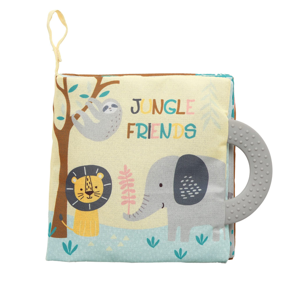 Lambs & Ivy Jungle Friends mylar mirror panel promotes self-recognition and curiosity.