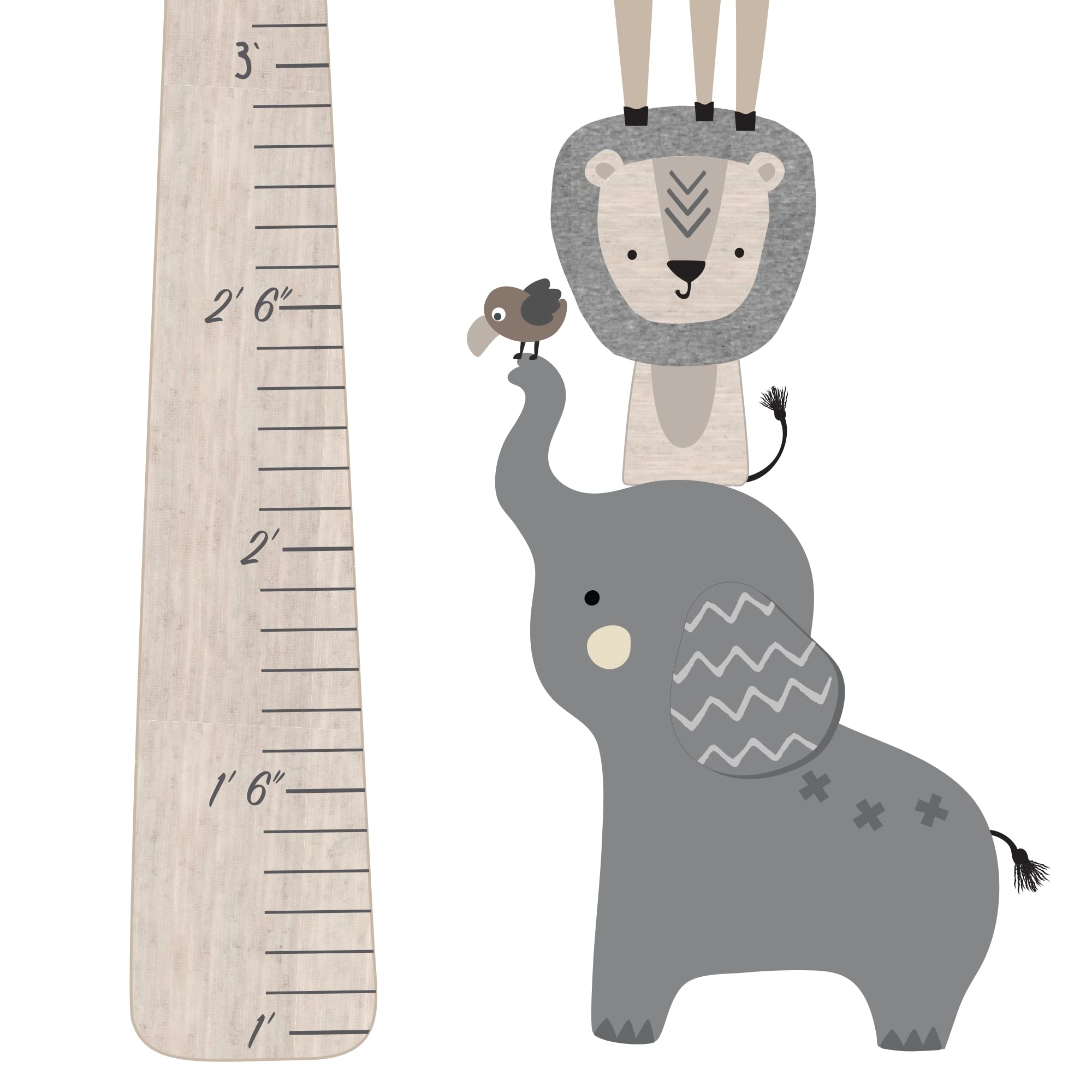 Lambs & Ivy Jungle Safari elephant and bird decal for easy wall decor and tracking growth.