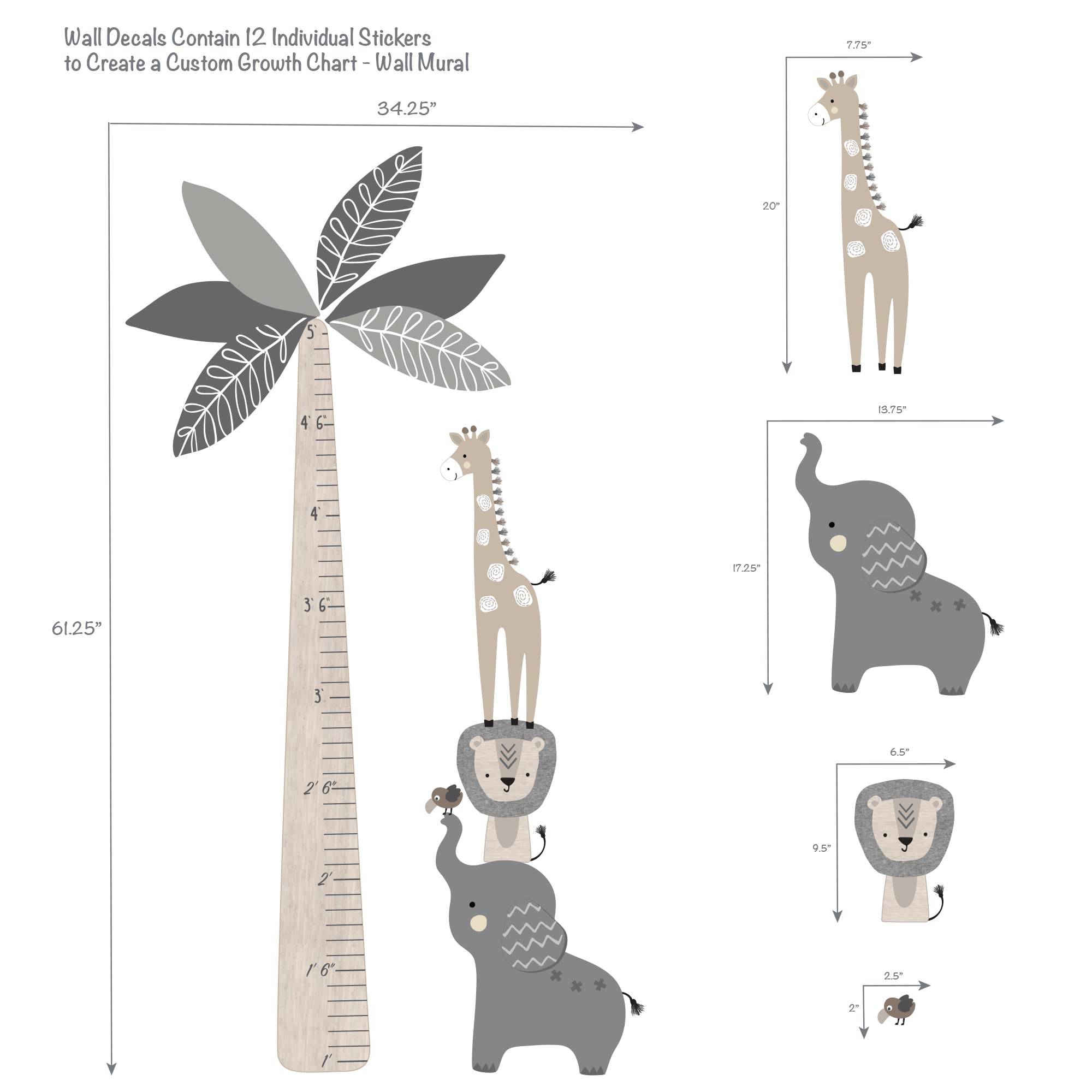 Lambs & Ivy Jungle Safari lion on elephant decal adds playful jungle charm and height cues.