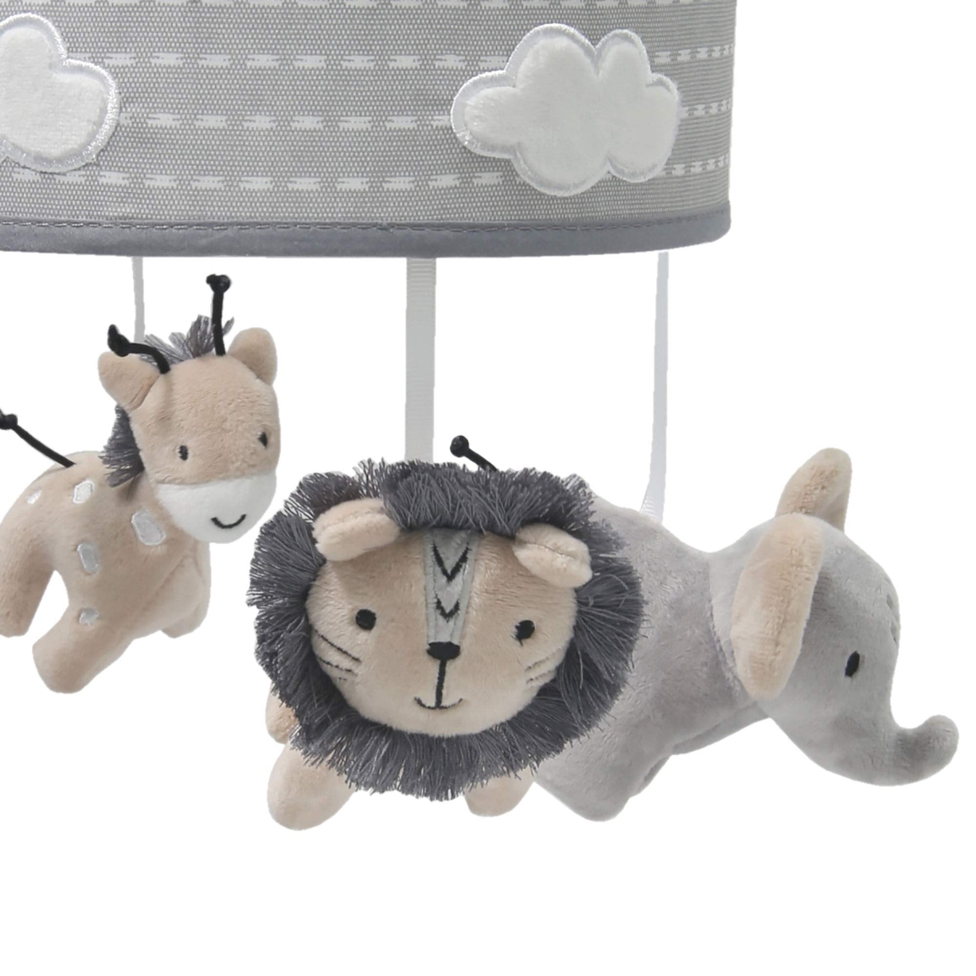 Lambs & Ivy Jungle Safari mobile plays three lullabies to aid soothing.