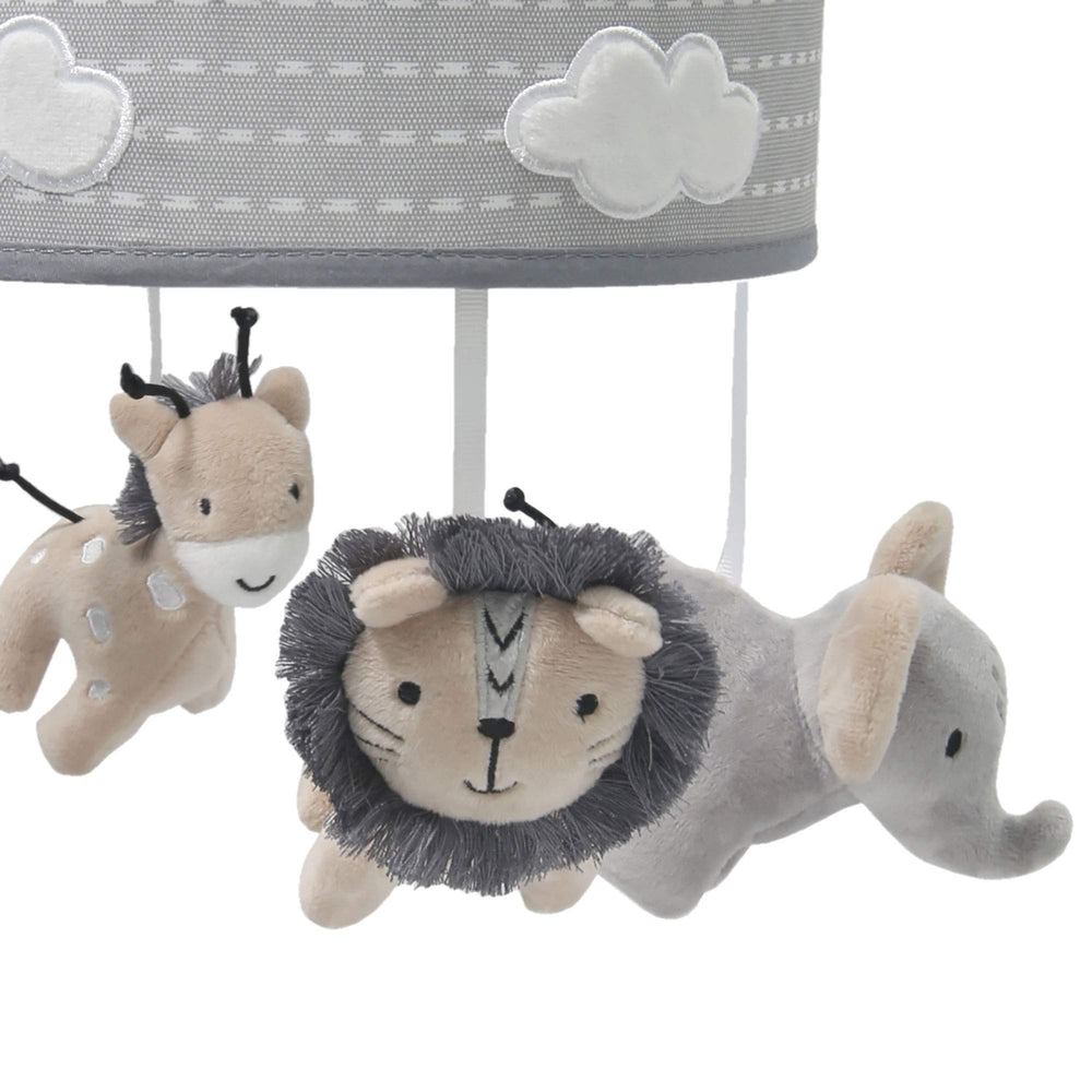 Lambs & Ivy Jungle Safari mobile plays three lullabies to aid soothing.