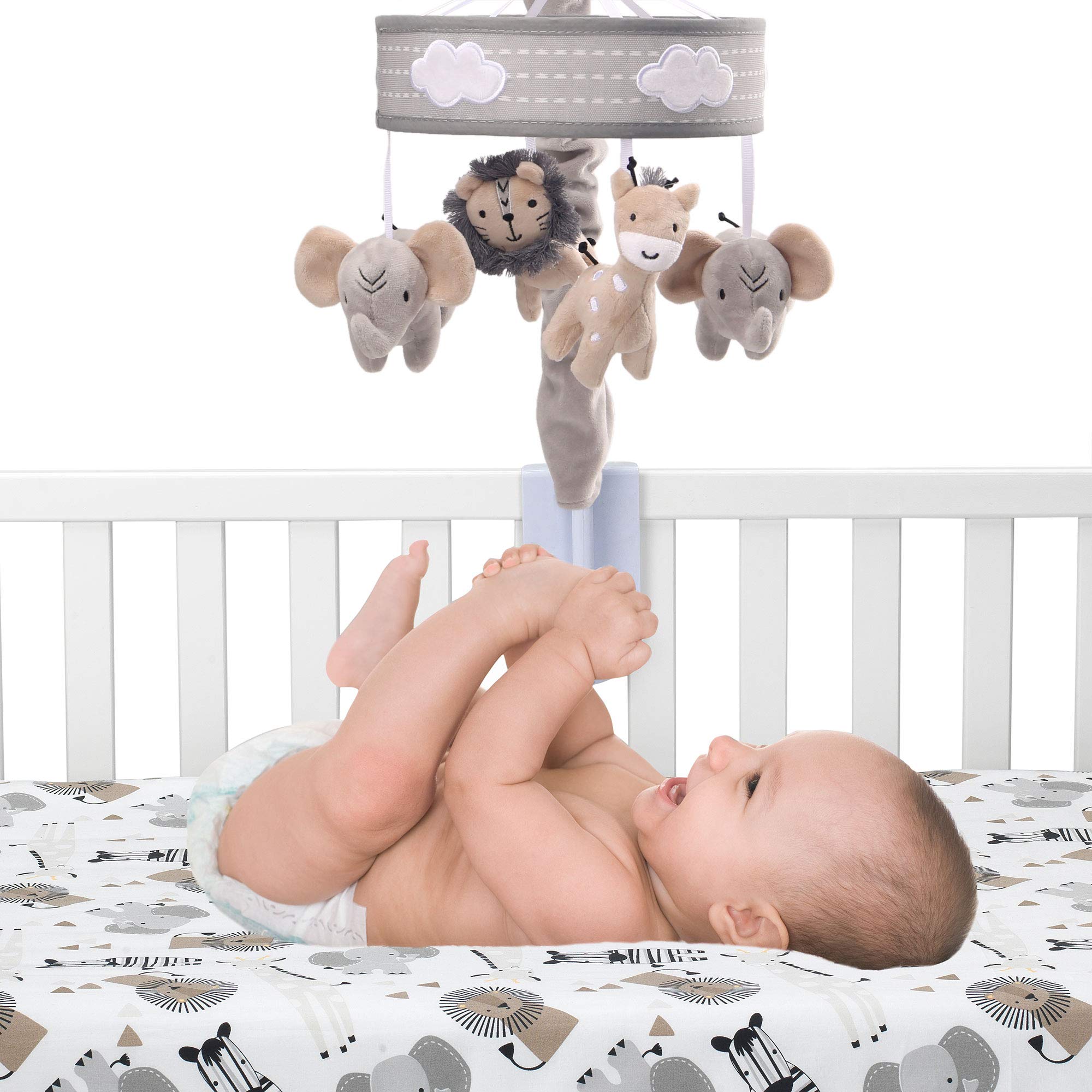 Lambs & Ivy Jungle Safari mobile volume control buttons for easy parent use.
