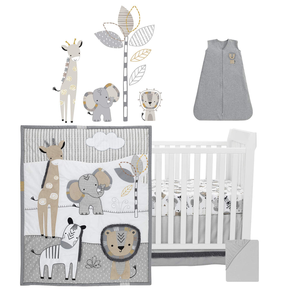 Lambs & Ivy Jungle Safari quilt embroidery detail highlights playful animal theme