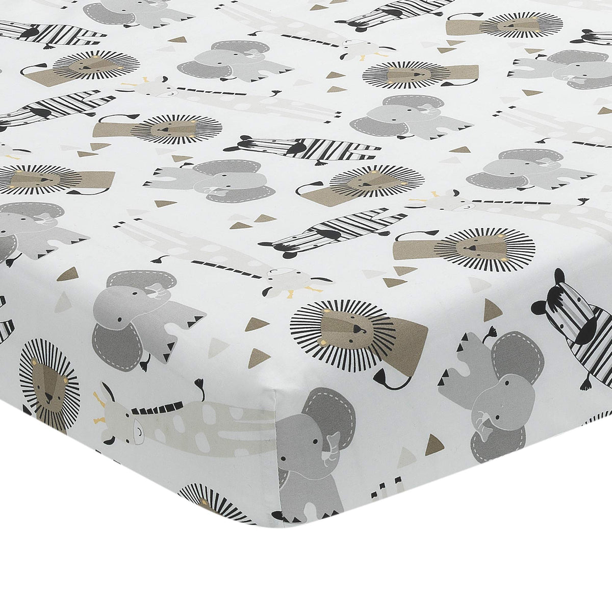 Lambs & Ivy Jungle Safari sheet elephant design, breathable cotton for comfy sleep.