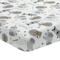 Lambs & Ivy Jungle Safari sheet elephant design, breathable cotton for comfy sleep.