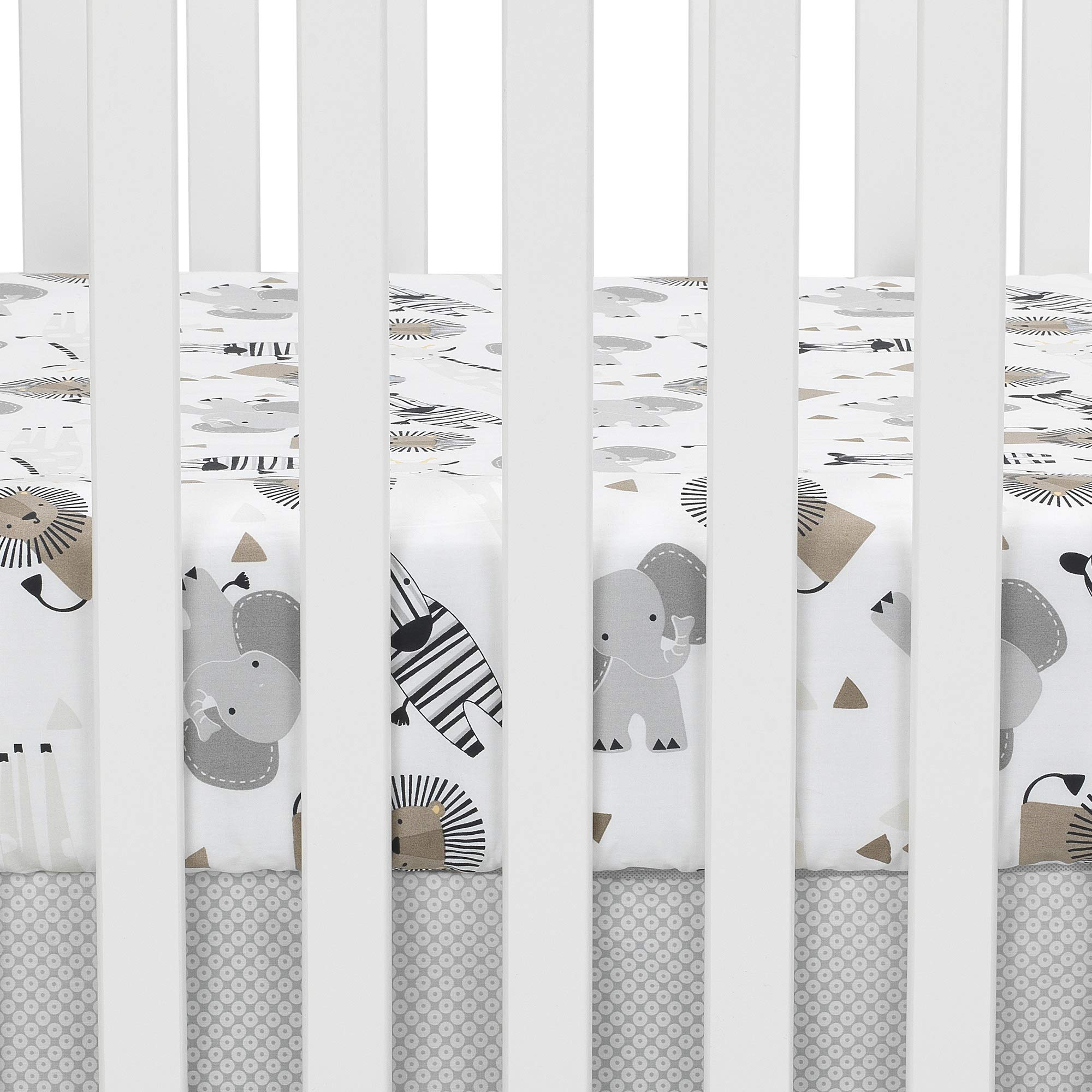 Lambs & Ivy Jungle Safari sheet zebra design, durable fit for easy diaper changes.