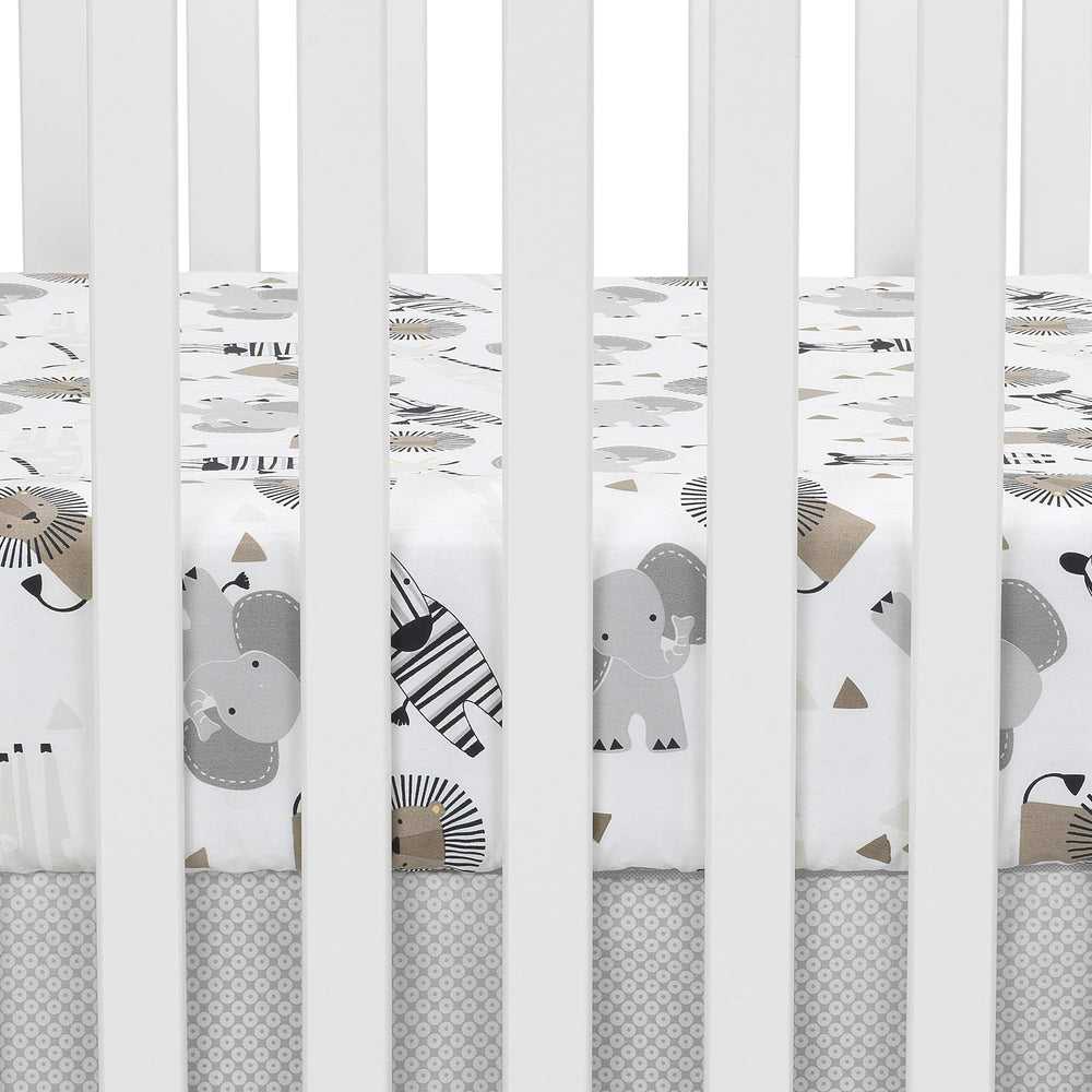 Lambs & Ivy Jungle Safari sheet zebra design, durable fit for easy diaper changes.