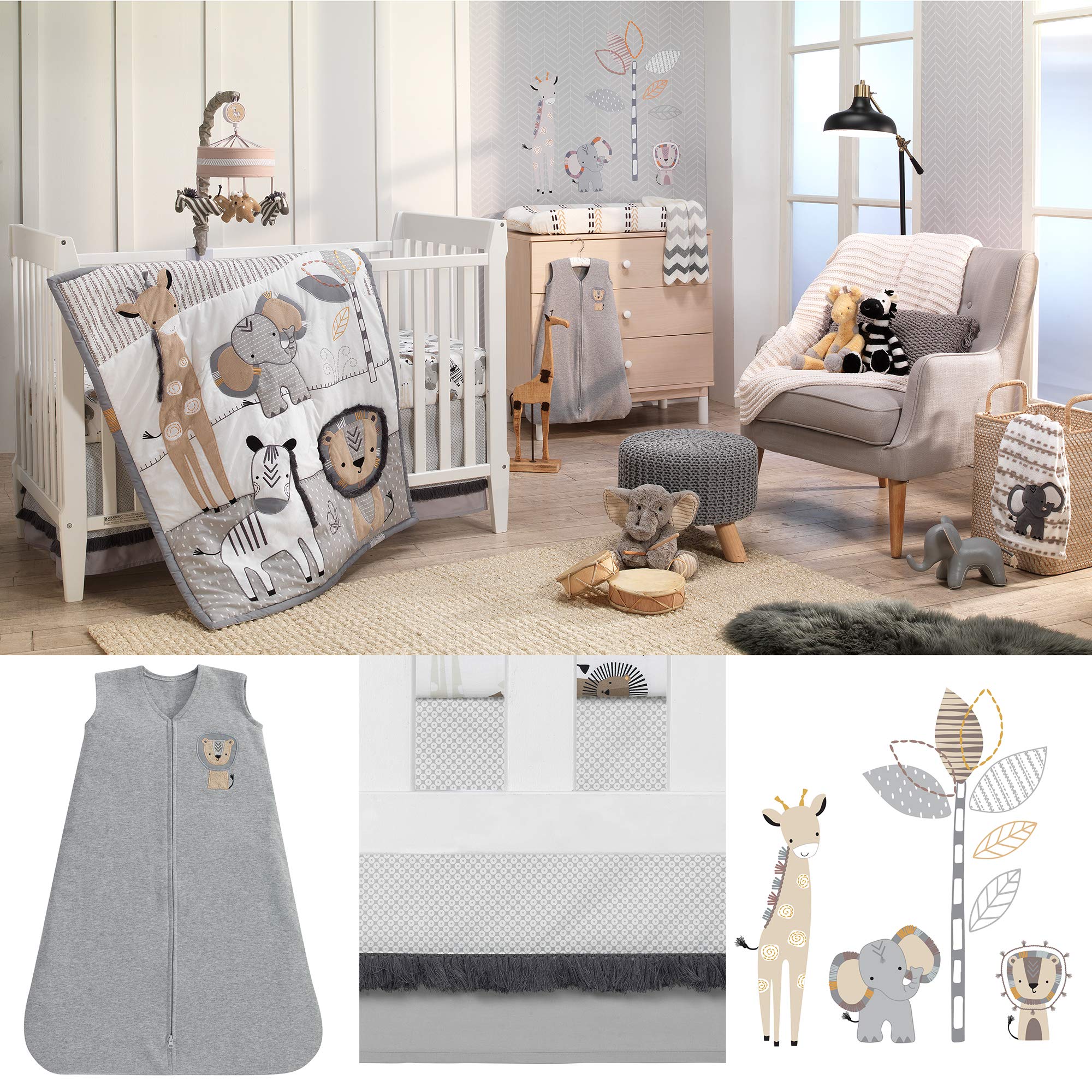 Lambs & Ivy Jungle Safari wall decals set to customize a jungle-themed nursery