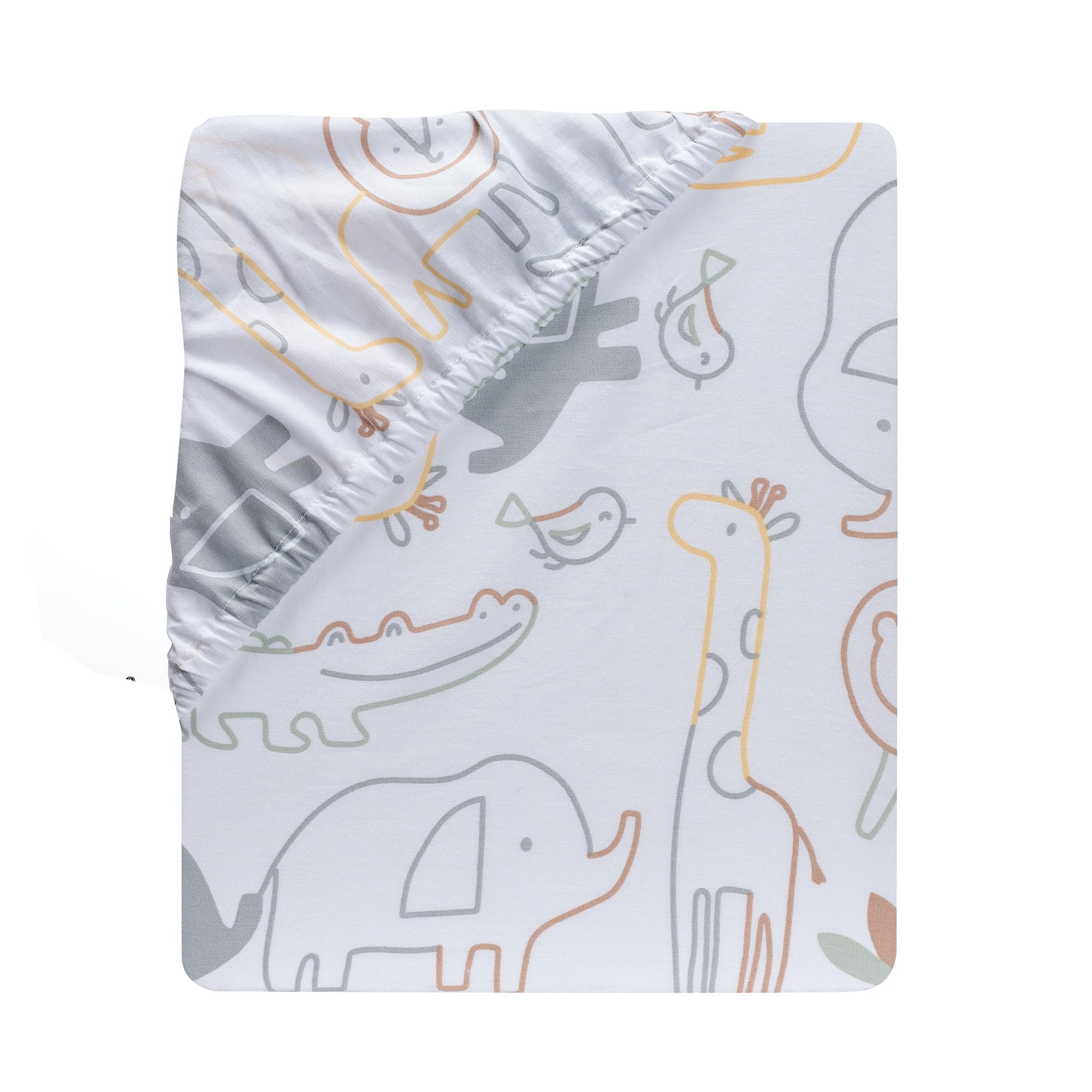 Lambs & Ivy Jungle Story crib sheet in a calm nursery setup.