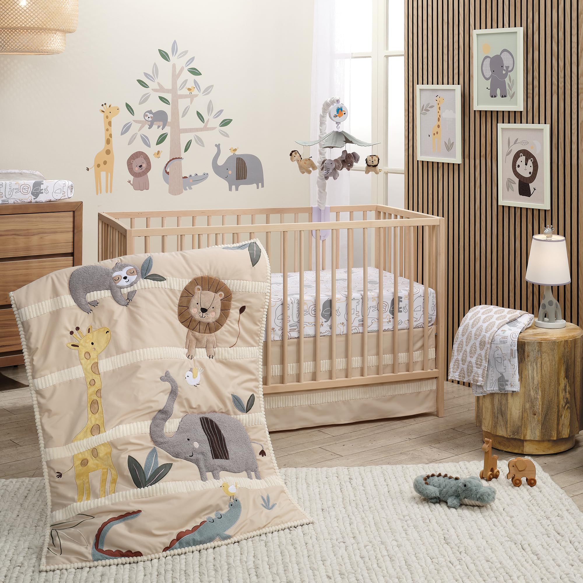Lambs & Ivy Jungle Story fabric is machine washable for easy care.