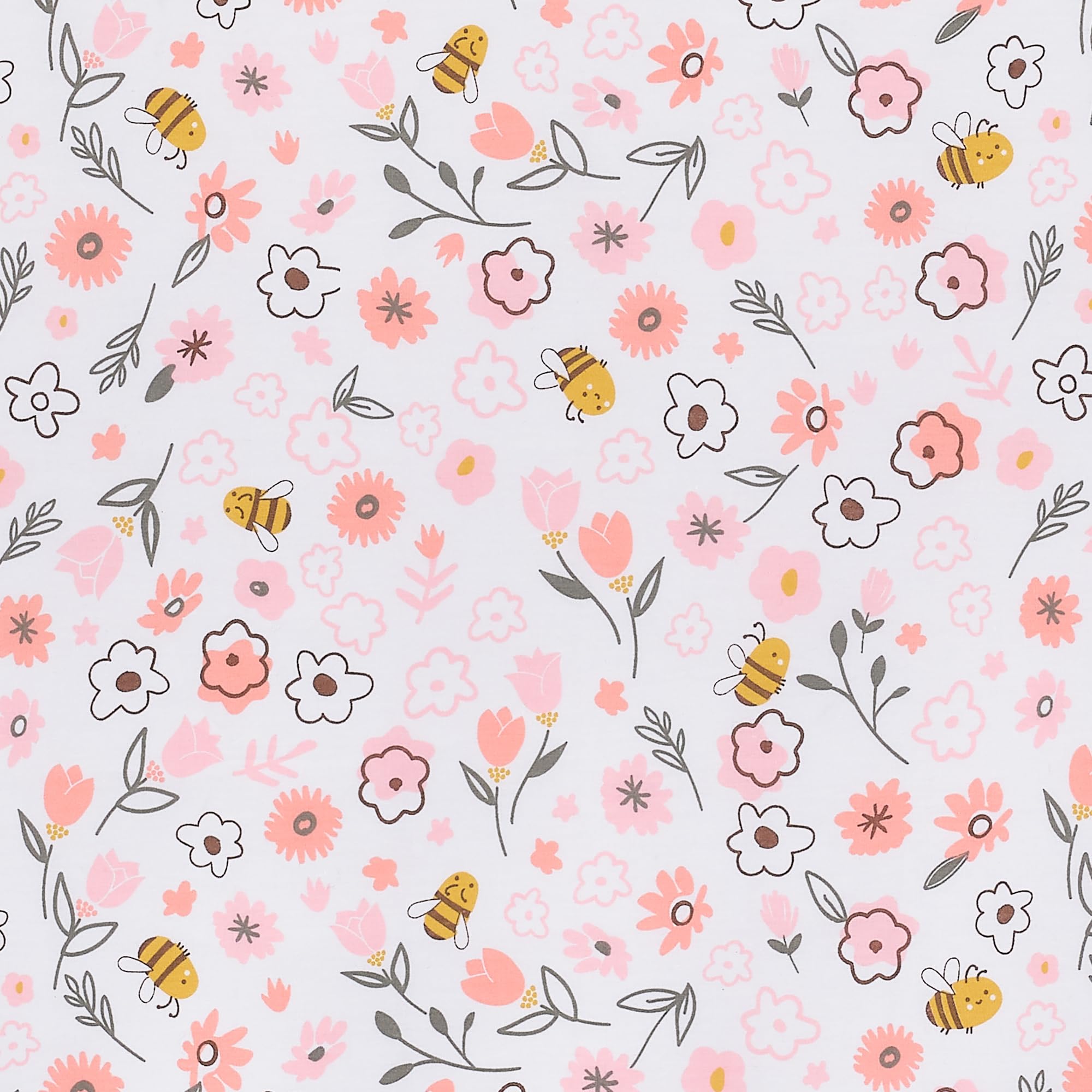 Lambs and Ivy Little Garden Sheet packaging shot, easy-care 100% cotton suitable for machine washing.