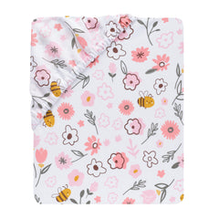 Lambs and Ivy Little Garden Sheet elastic edge close-up, provides safe, secure crib fit.