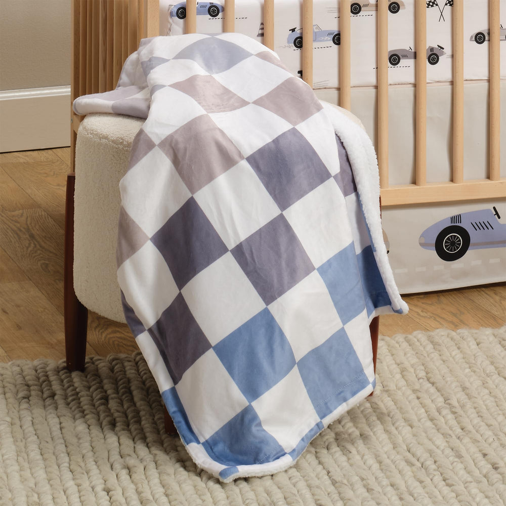 Lambs & Ivy Little Racer bedding set bundle image showcases complete set.