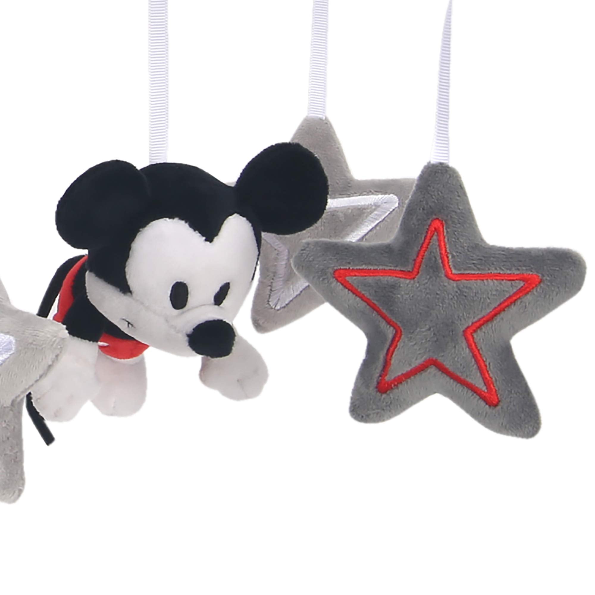 Lambs & Ivy Mickey Mouse figurines rotate to support baby's visual engagement.