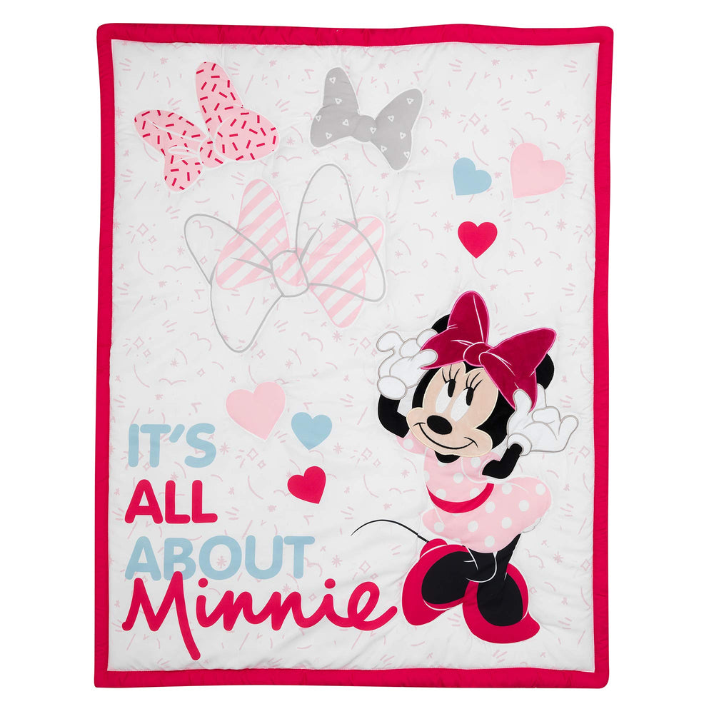 Lambs & Ivy Minnie Love script on sheet evokes Disney-inspired charm.