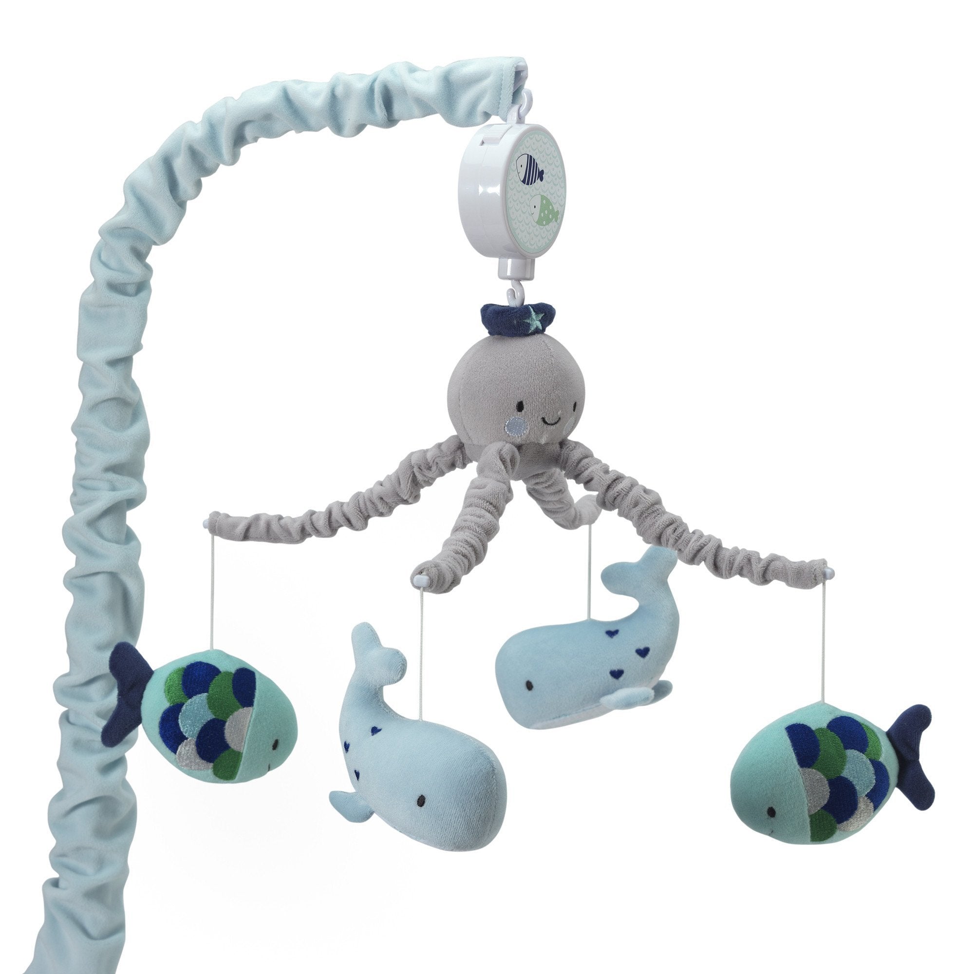 Lambs & Ivy Oceania mobile octopus spins gently for calming bedtime.