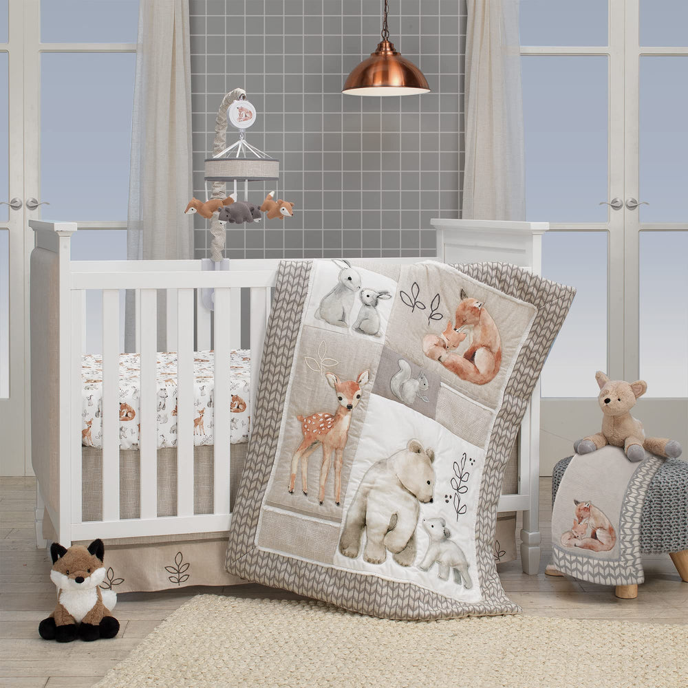 Lambs & Ivy Painted Forest crib sheet designed for 28 by 52 inch mattresses, snug and simple.