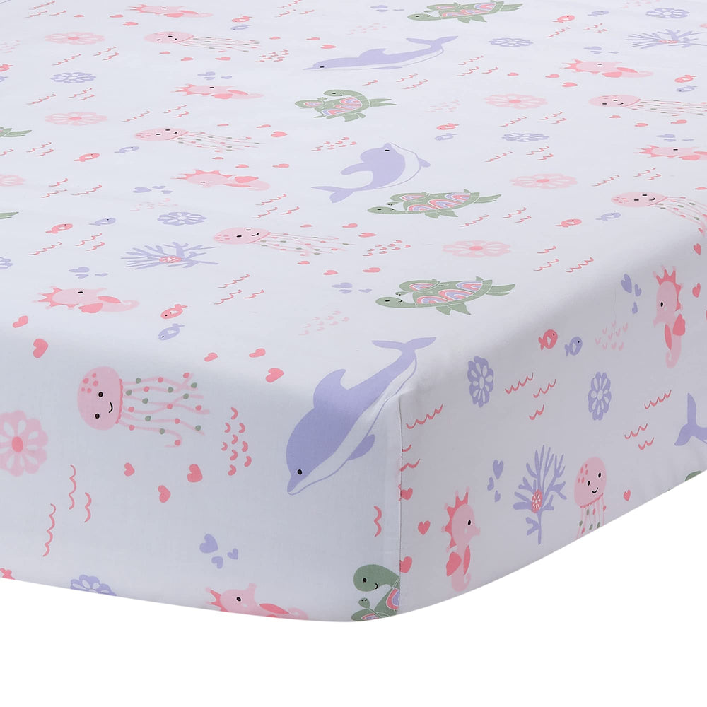Lambs & Ivy Sea Dreams crib sheet dolphins on soft white for cozy sleep