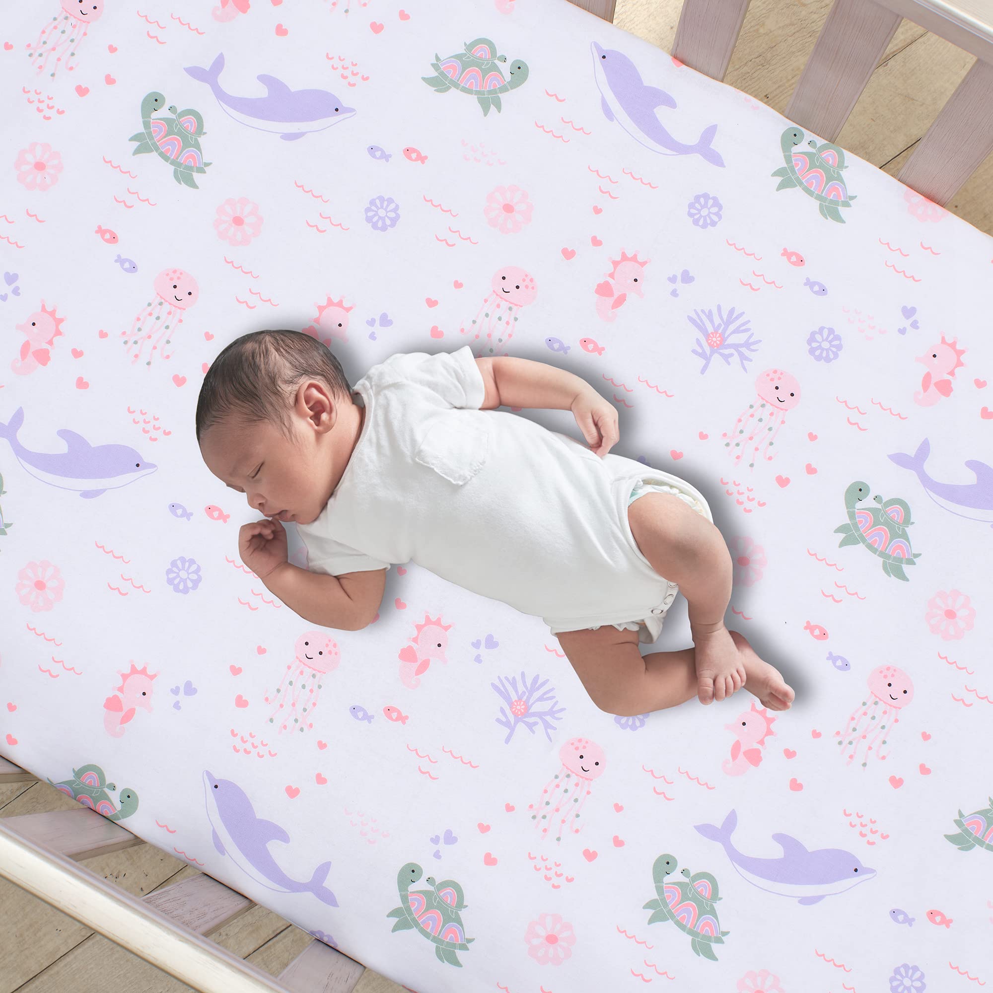 Lambs & Ivy Sea Dreams crib sheet sea turtles design supports breathable cotton comfort