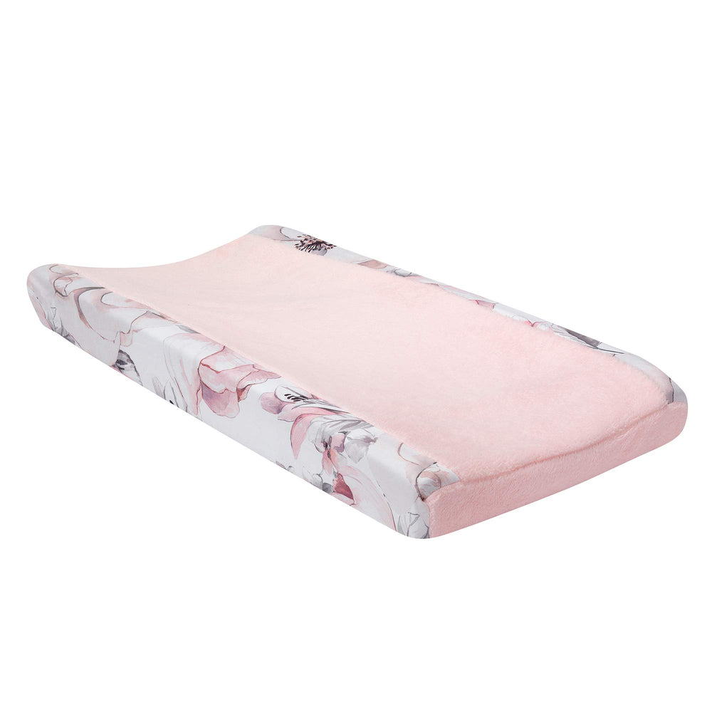Lambs & Ivy Signature Botanical pink gray minky changing pad cover for cozy diaper changes
