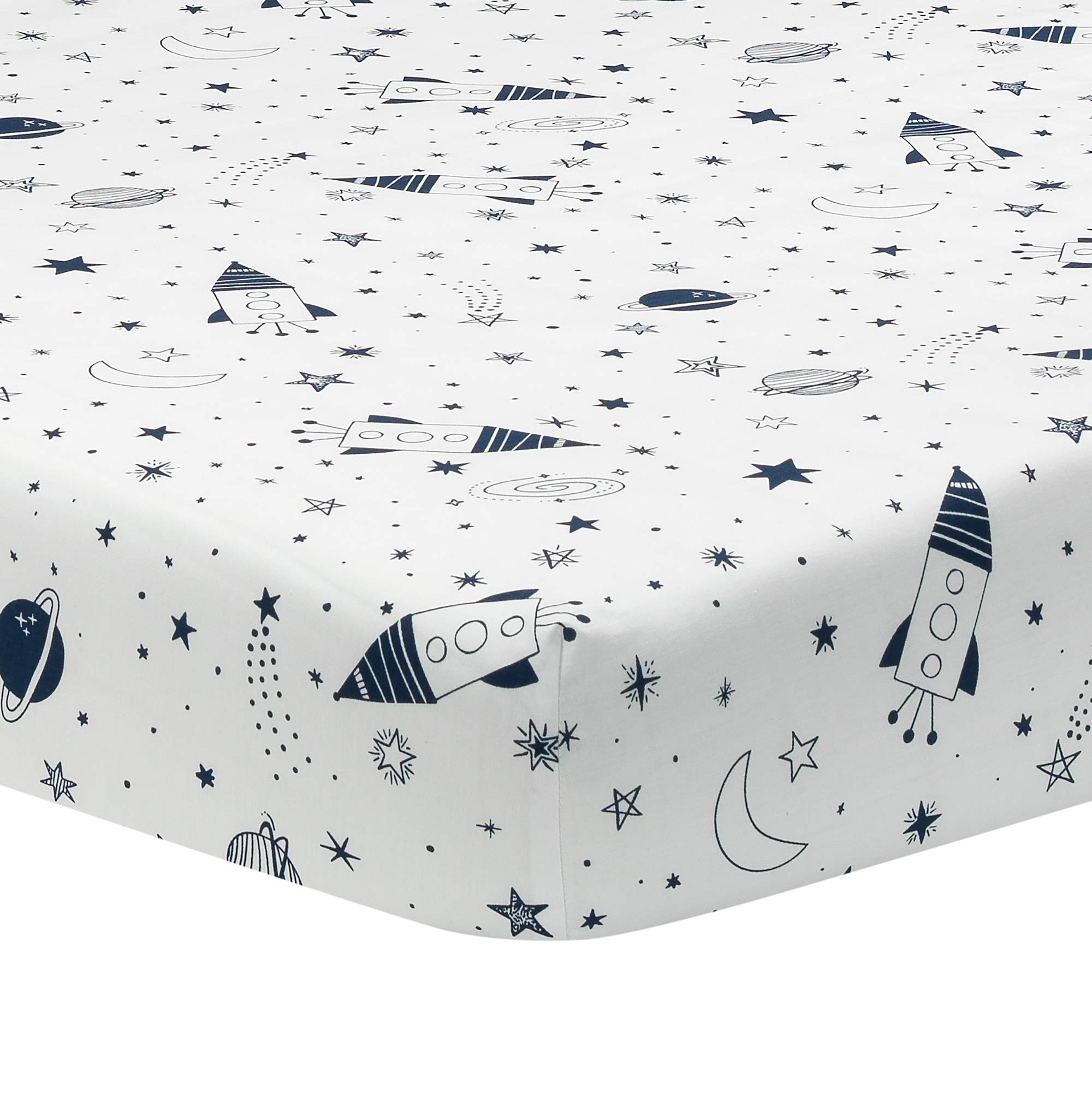 Lambs & Ivy Sky Rocket changing pad cover with safety strap openings for secure use.
