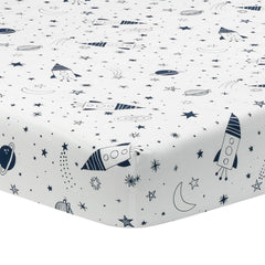 Lambs & Ivy Sky Rocket changing pad cover with safety strap openings for secure use.