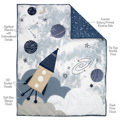 Lambs & Ivy Sky Rocket crib skirt with tie-dye/shibori design for modern style.