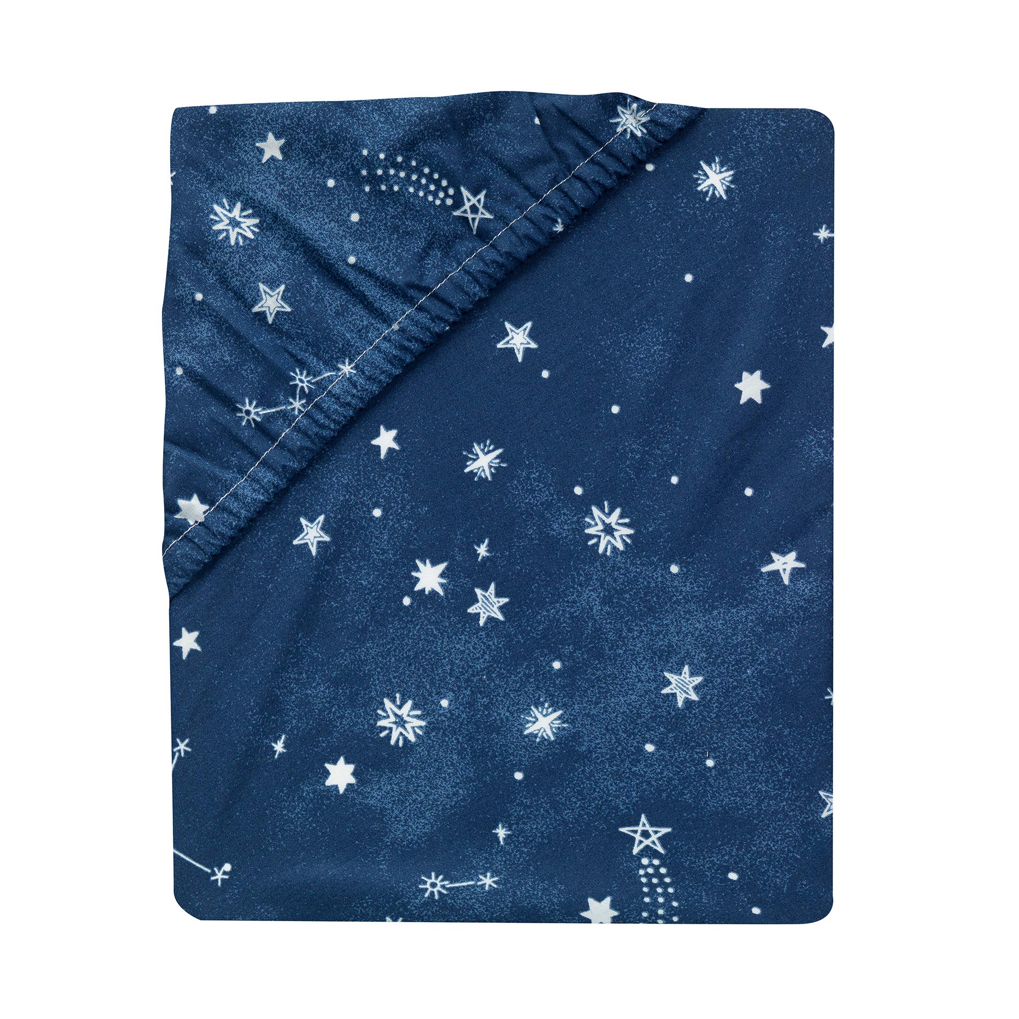 Lambs and Ivy Sky Rocket elastic edge keeps a secure fit on standard crib mattresses