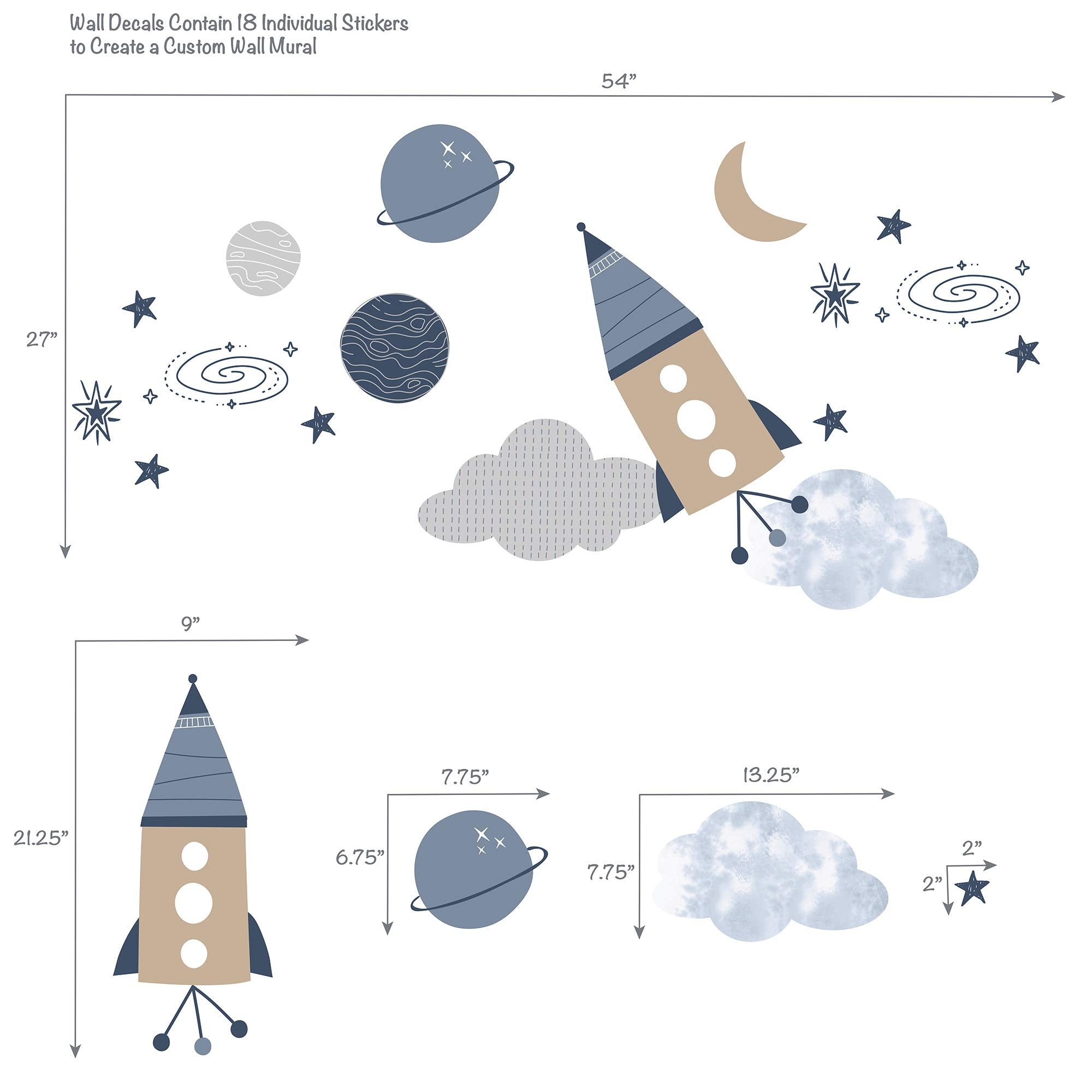 Lambs & Ivy Sky Rocket nursery setup showing coordinated space-themed decor.