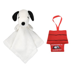 Lambs & Ivy Snoopy blanket lovey offers soft coral fleece for gentle baby comfort and nap-time security.